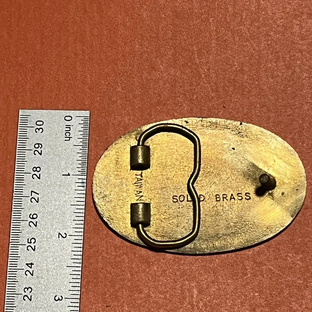 Vintage Solid Brass Star of Life EMS EMT Medical Belt Buckle Blue White Gold
